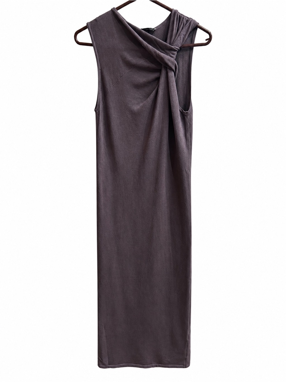 Zara Sleeveless Twist-Neck Midi Dress in Charcoal Gray